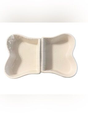Double Bone-Shaped Ceramic Pet Bowl Cream New In Wrapping